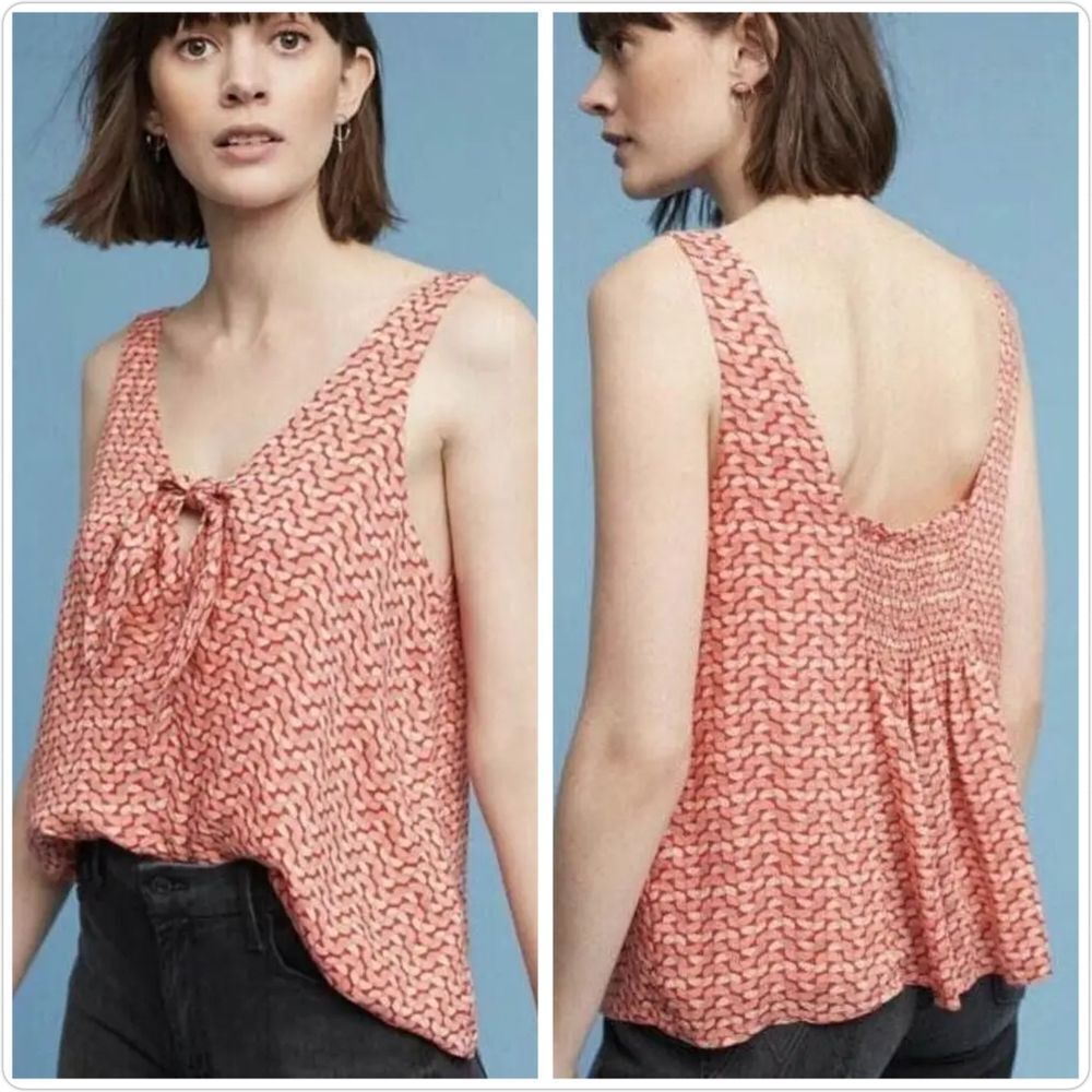 Anthropologie Maeve Verena Tie Front Blouse Sleeveless Top Orange Large